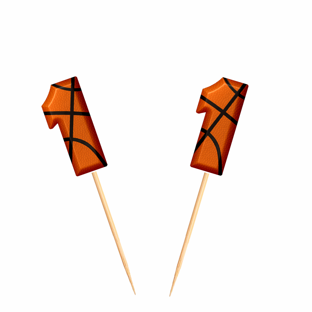 1 Yaş Rakam Basketbol Temalı Cupcake Kürdan Süsü 15 Adet