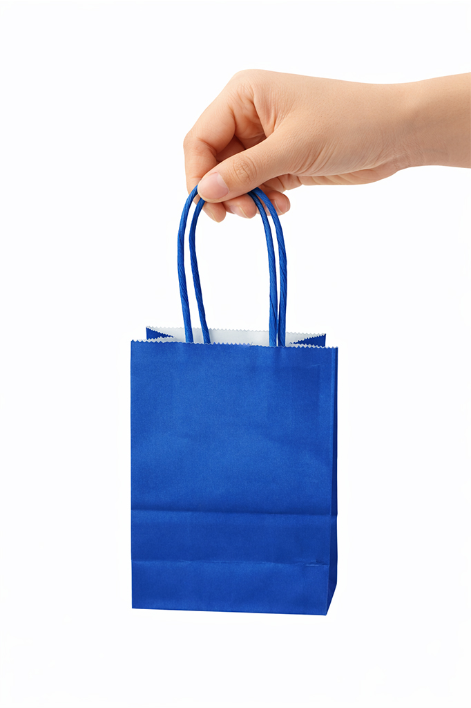 12 Adet Mini Koyu Mavi Büküm Saplı Kraft Karton Çanta Hediyelik 15x11x6 cm