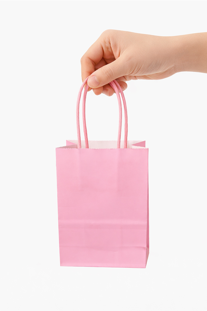12 Adet Mini Pembe Büküm Saplı Mini Kraft Karton Çanta Hediyelik 15x11x6 cm