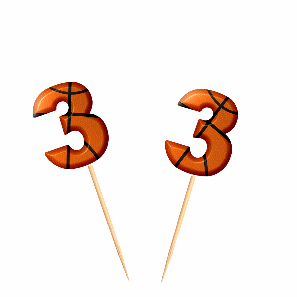 3 Yaş Rakam Basketbol Temalı Cupcake Kürdan Süsü 15 Adet
