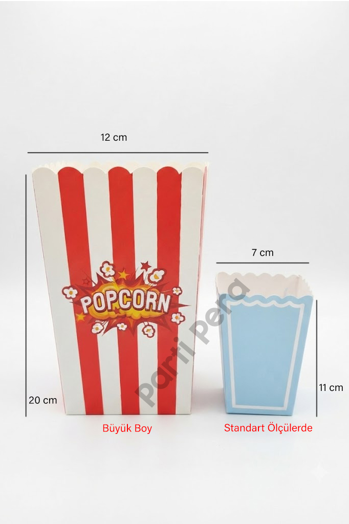 8 Adet Büyük Boy Kırmızı Beyaz Popcorn Yazılı Mısır Kutusu 20*12*11 cm