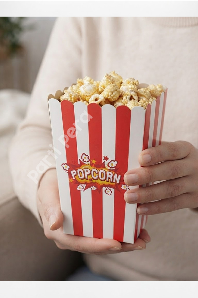 8 Adet Büyük Boy Kırmızı Beyaz Popcorn Yazılı Mısır Kutusu 20*12*11 cm