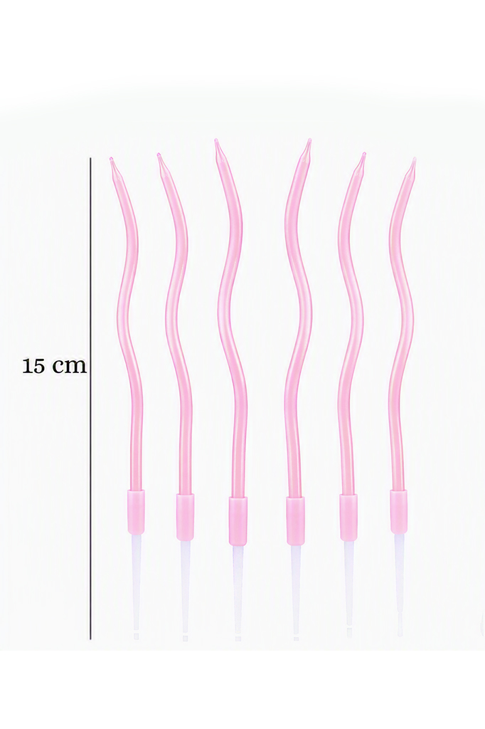 Açık Pembe Spiral Kıvrık Pasta Mumu 6'lı Paket 15 cm Doğum Günü Pasta Mumu