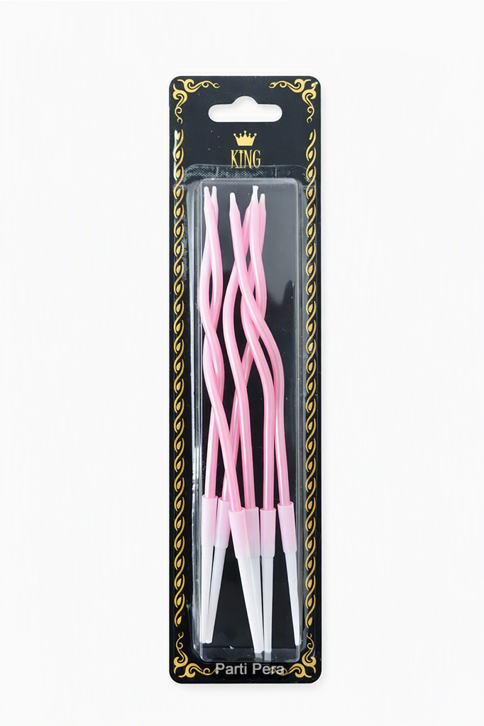 Açık Pembe Spiral Kıvrık Pasta Mumu 6'lı Paket 15 cm Doğum Günü Pasta Mumu