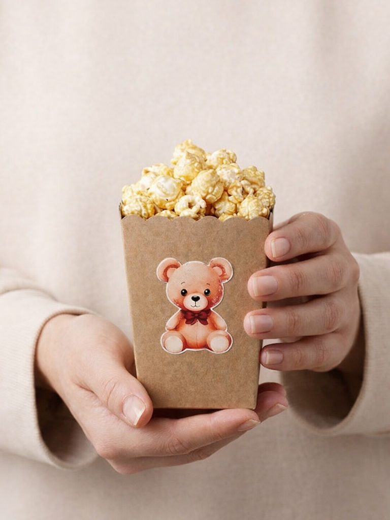 Ayıcık Desenli Kraft Mısır Kutusu Popcorn 8 Adet