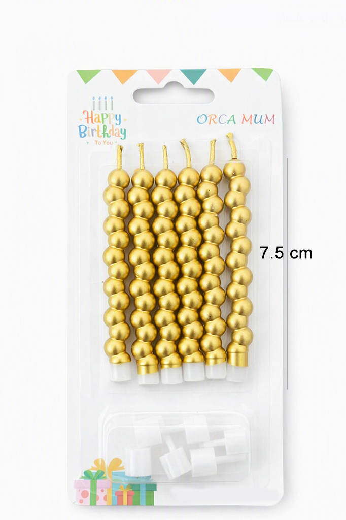 Baloncuk Şekilli Gold Renk Pasta Mumu 6 Adet Doğum Günü Pasta Mumu