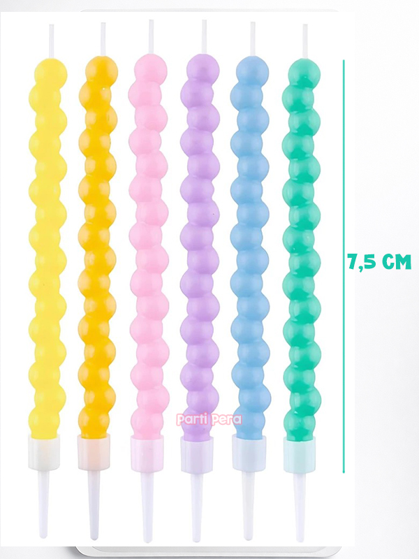 Baloncuk Şekilli Makaron Pasta Mumu 6 Adet Doğum Günü Pasta Mumu