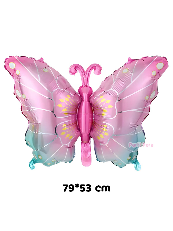 Benekli Pembe Kelebek Folyo Balon 79*53 cm