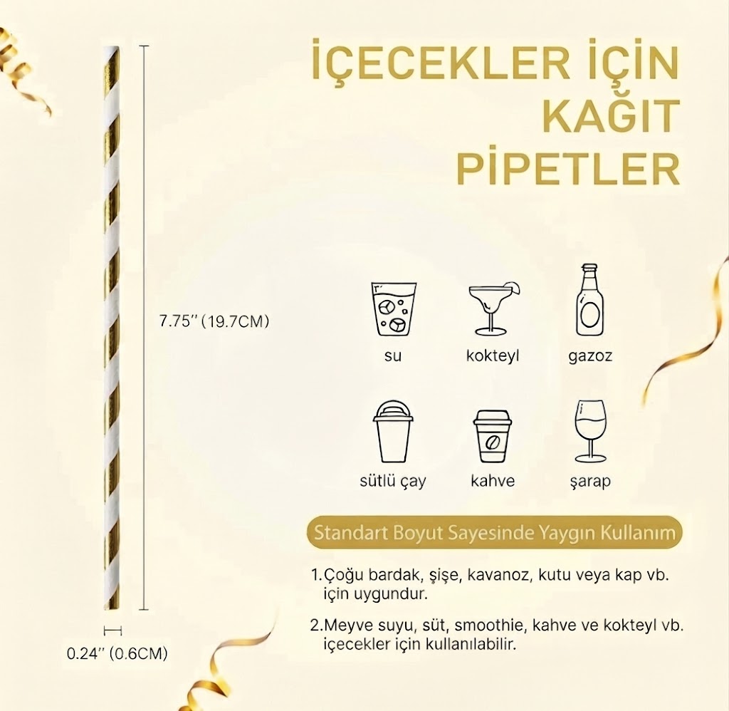 Beyaz Mint Yeşili Çizgili Kağıt Pipet 24 Adet