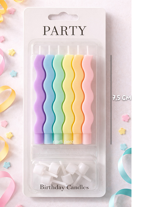 Dalgalı Şekilli Malaron Pasta Mumu 6 Adet Doğum Günü Pasta Mumu