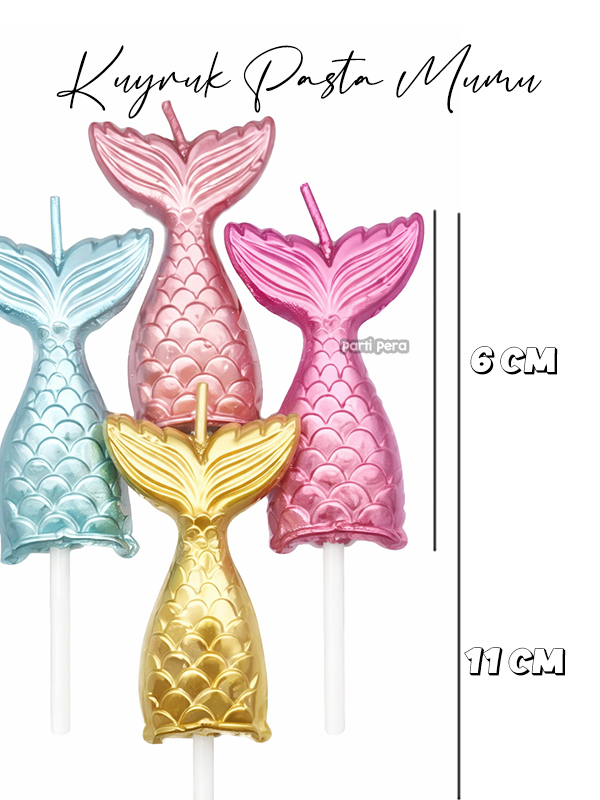 Deniz Kızı Kuyruk Pasta Mumu 4'lü Paket Doğum Günü Pasta Mumu 4 Renk 6 cm 11 cm