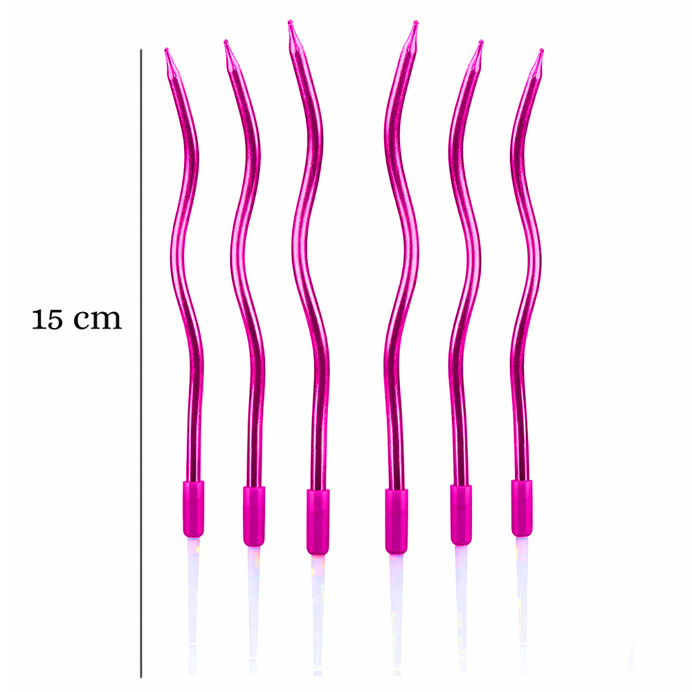 Fuşya Spiral Kıvrık Pasta Mumu 6 Adet Doğum Günü Pasta Mumu