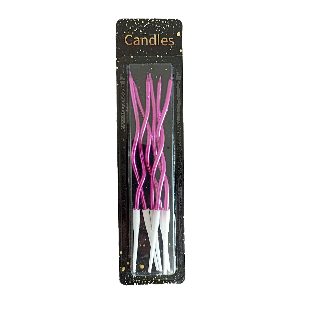 Fuşya Spiral Kıvrık Pasta Mumu 6 Adet Doğum Günü Pasta Mumu