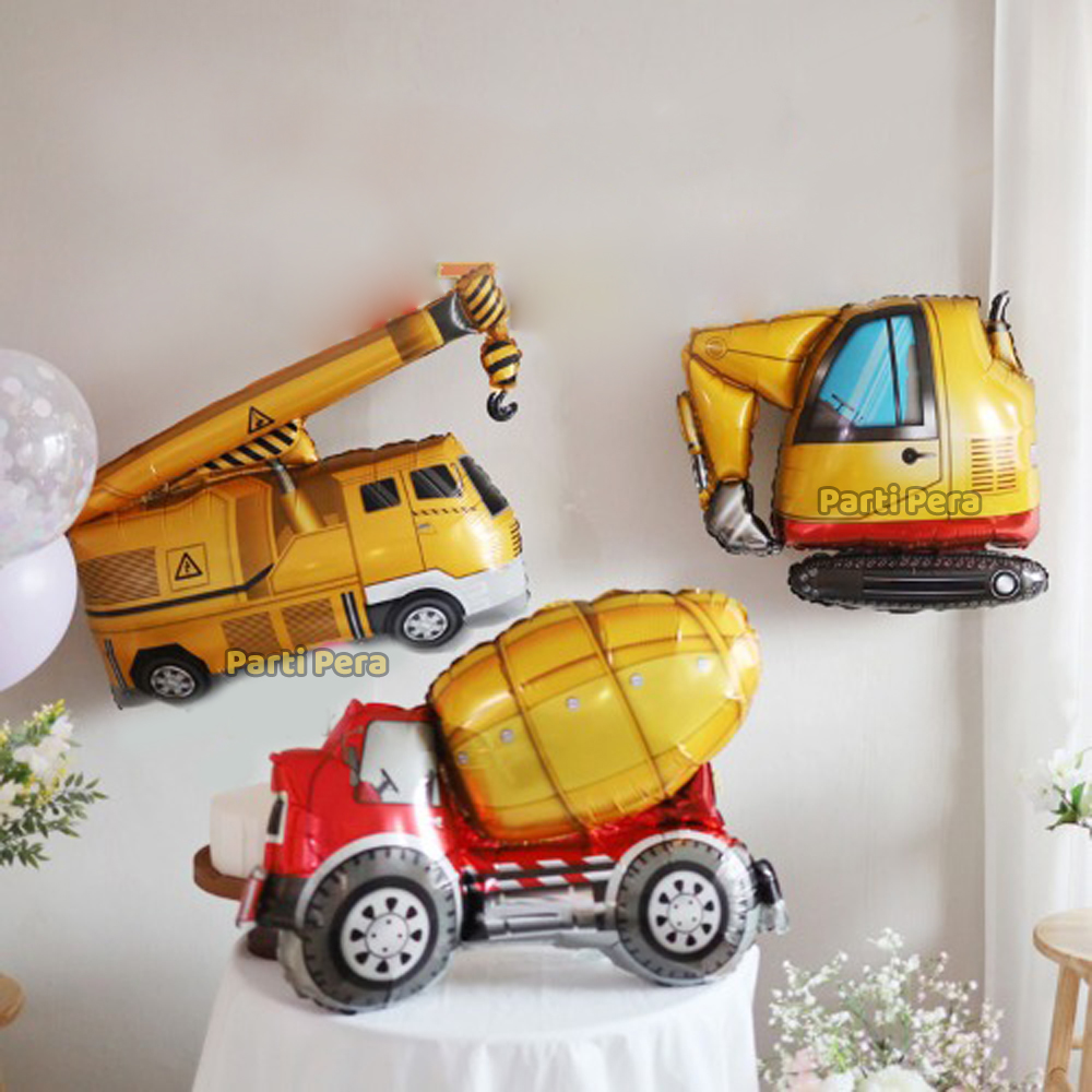 inşaat Temalı Doğum Günü Balon Parti Seti Mixer Vinç Kepçe Folyo Balon Seti Rakam Gold Balon 76 cm