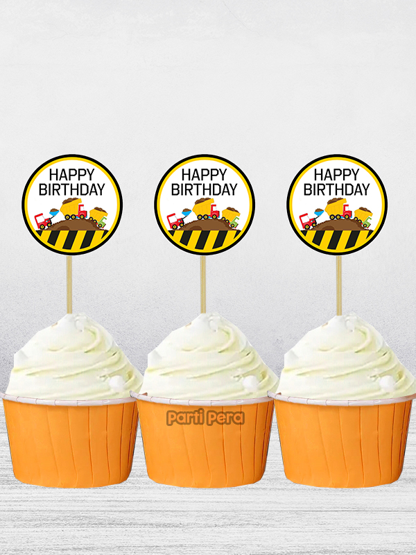 inşaat Temalı Doğum Günü Balon Parti Seti Mixer Vinç Kepçe Folyo Balon Seti Rakam Gold Balon 76 cm