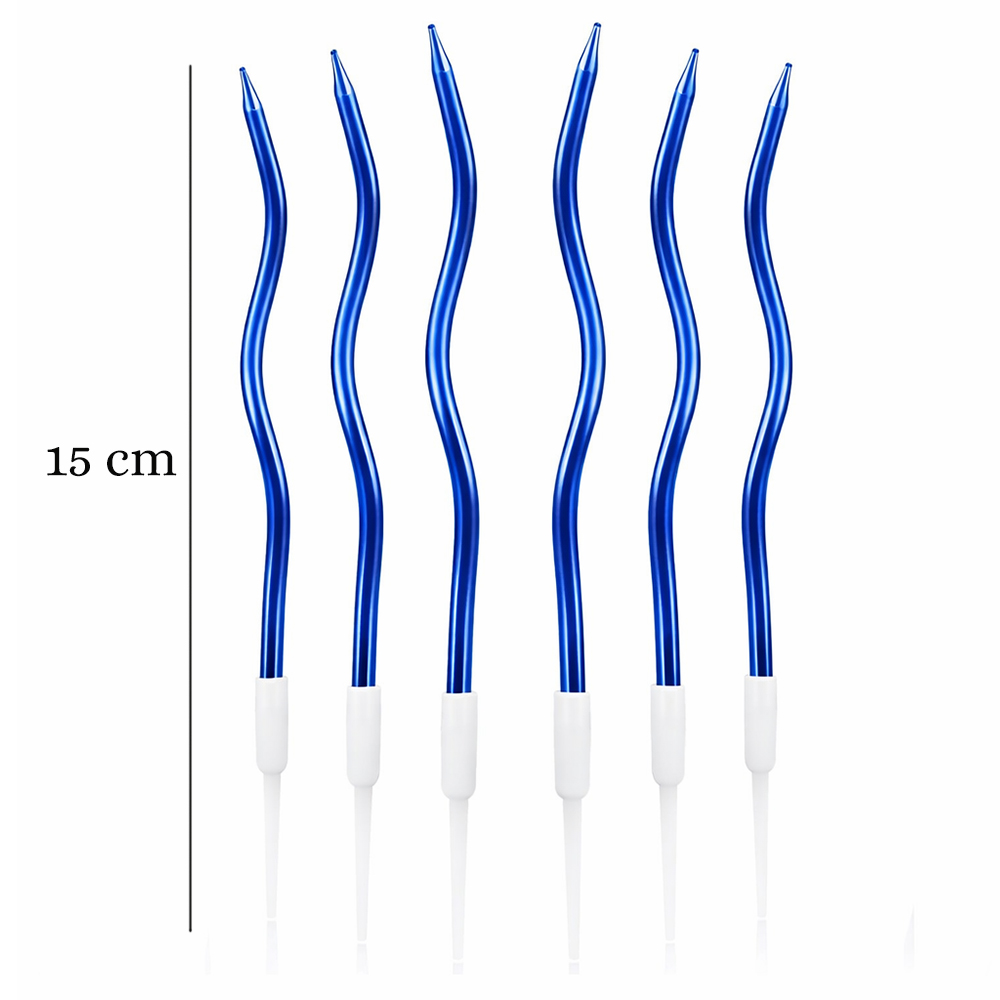 Lacivert Spiral Kıvrık Pasta Mumu 6 Adet Doğum Günü Pasta Mumu 15 cm