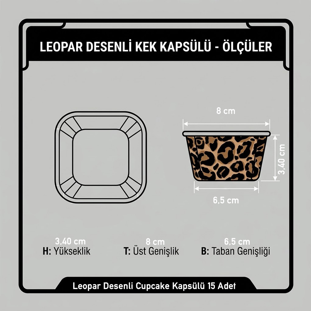 Leopar Desenli Cupcake Kek Kapsülü 15 Adet