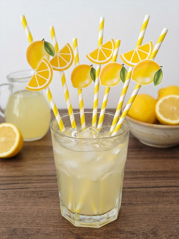 Limon Şekilli Kağıt Pipet 8 Adet Doğum Günü Süsü