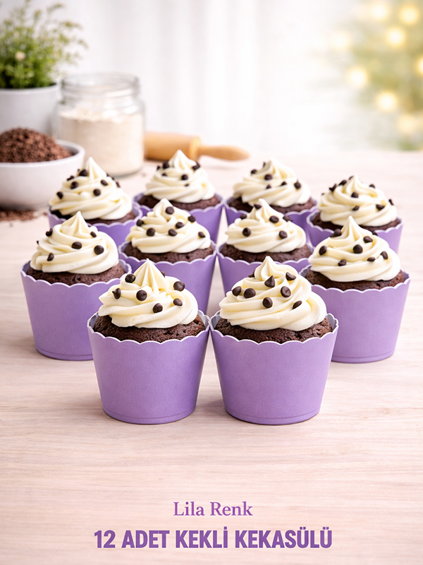 Makaron Lila Cupcake Kek Kapsülü 15 Adet