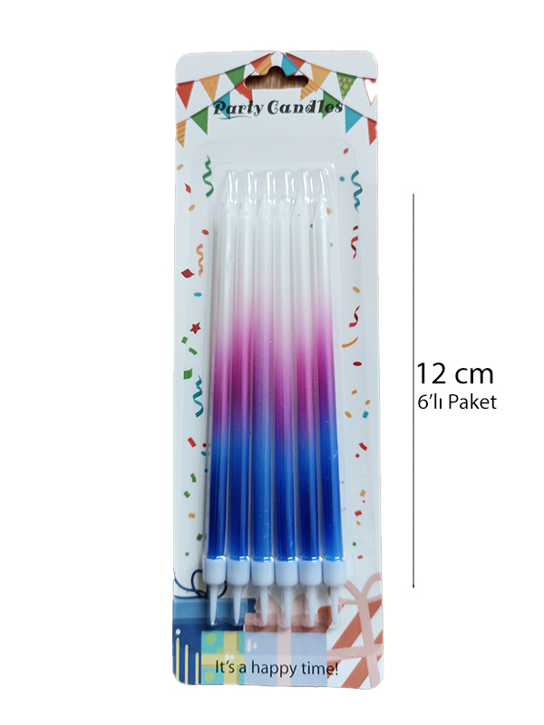 Mavi Pembe Beyaz Pasta Mumu 6'li 12 cm Doğum Günü Pasta Mumu