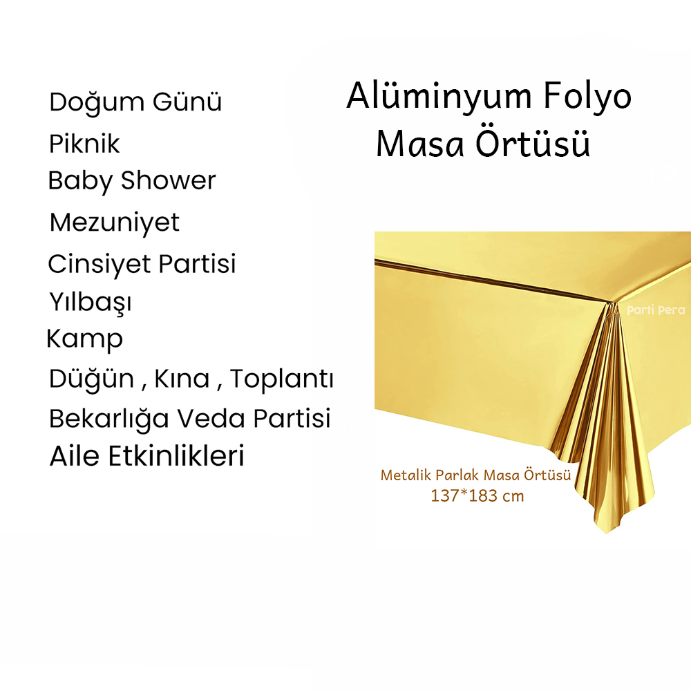 Metalik Gold Parlak Alüminyum Folyo Masa Örtüsü 137*183 cm