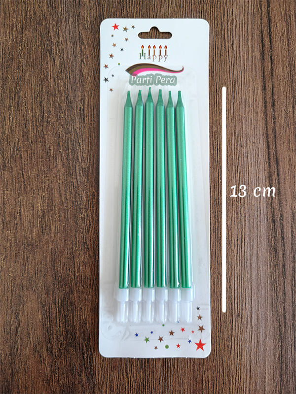 Metalik Yeşil Pasta Mumu 6 Adet 13 cm Doğum Günü Pasta Mumu Futbol