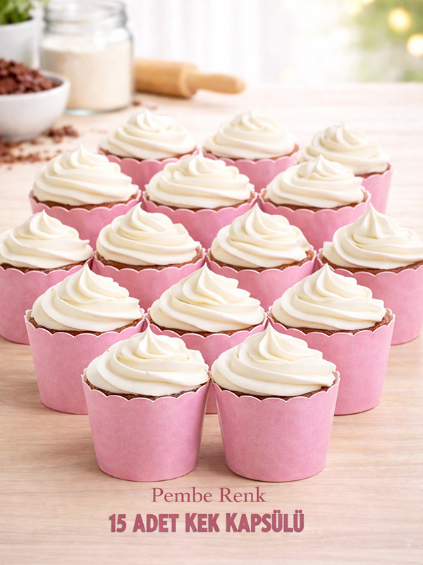 Pembe Cupcake Kek Kapsülü 15 Adet