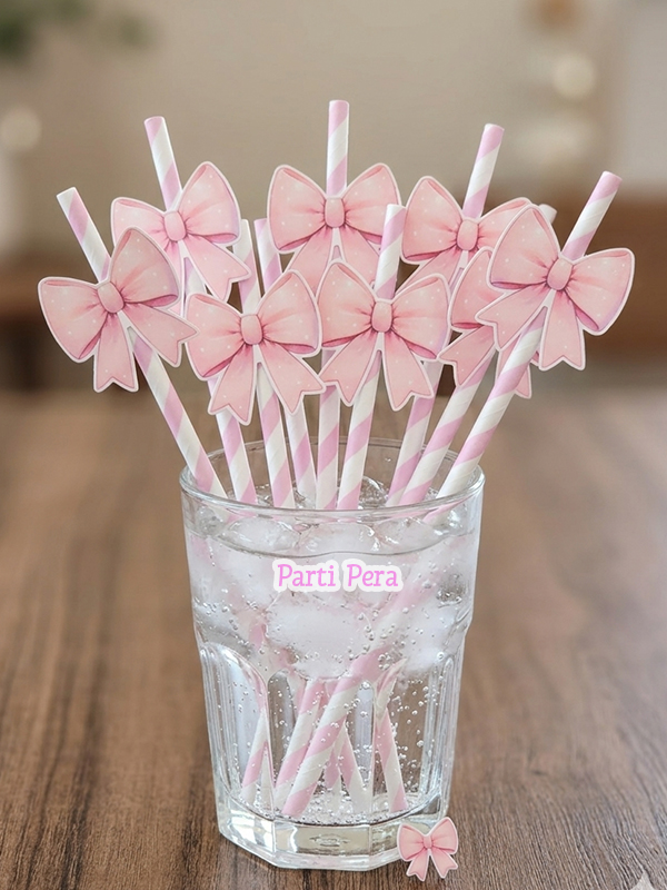 Pembe Fiyonk Şekilli Kağıt Pipet 8 Adet 