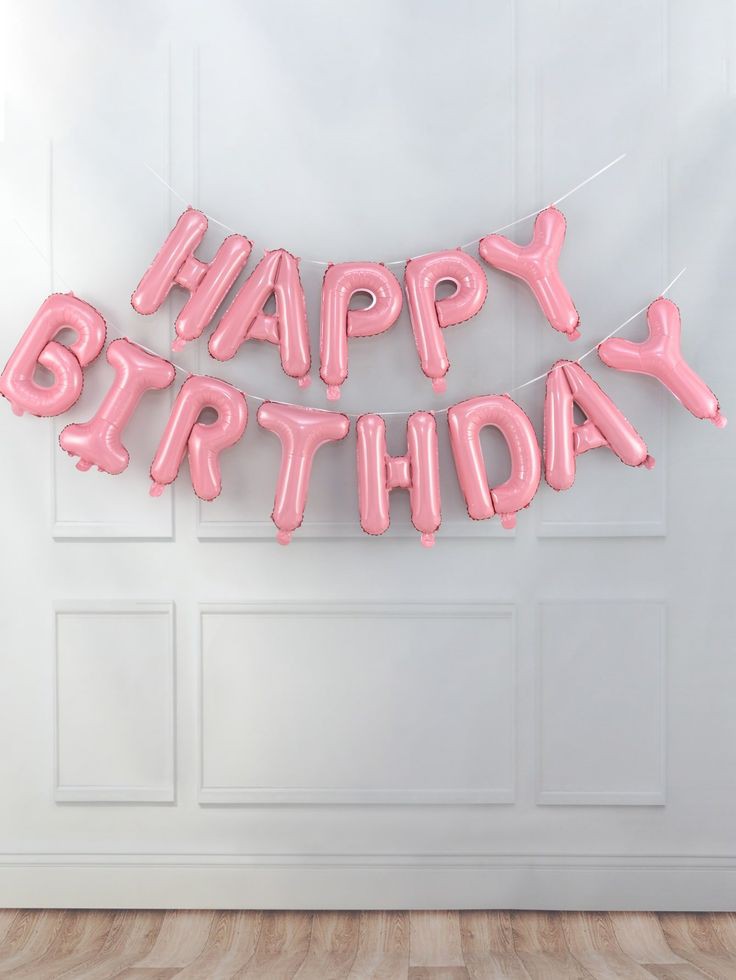 Pembe Happy Birthday Folyo Balon Arka Fon Parti Perdesi Doğum Günü Balon Seti