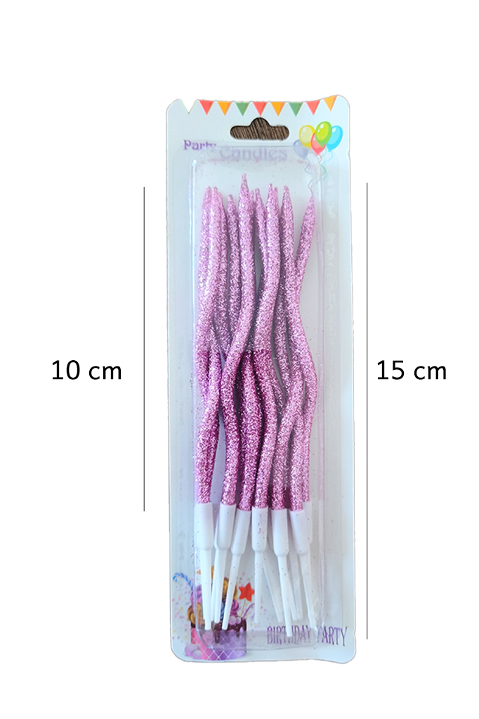 Pembe Spiral Kıvrık Pasta Mumu 12'li Paket