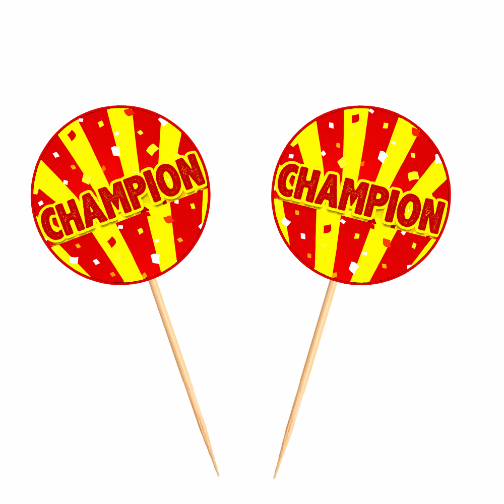 Sarı Kırmızı Champion Yazılı Cupcake Kürdan Süsü 15 Adet