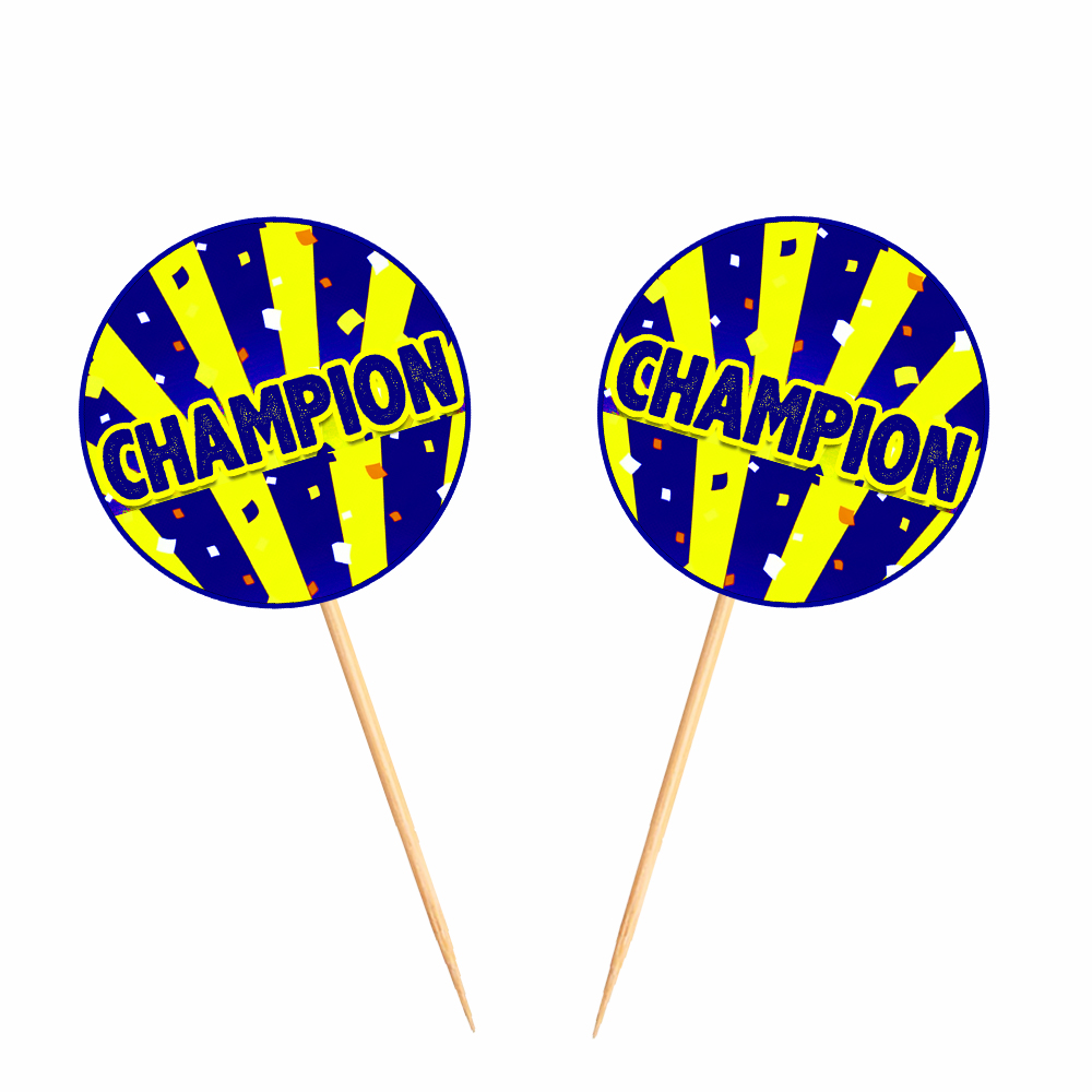 Sarı Lacivert Champion Yazılı Cupcake Kürdan Süsü 15 Adet