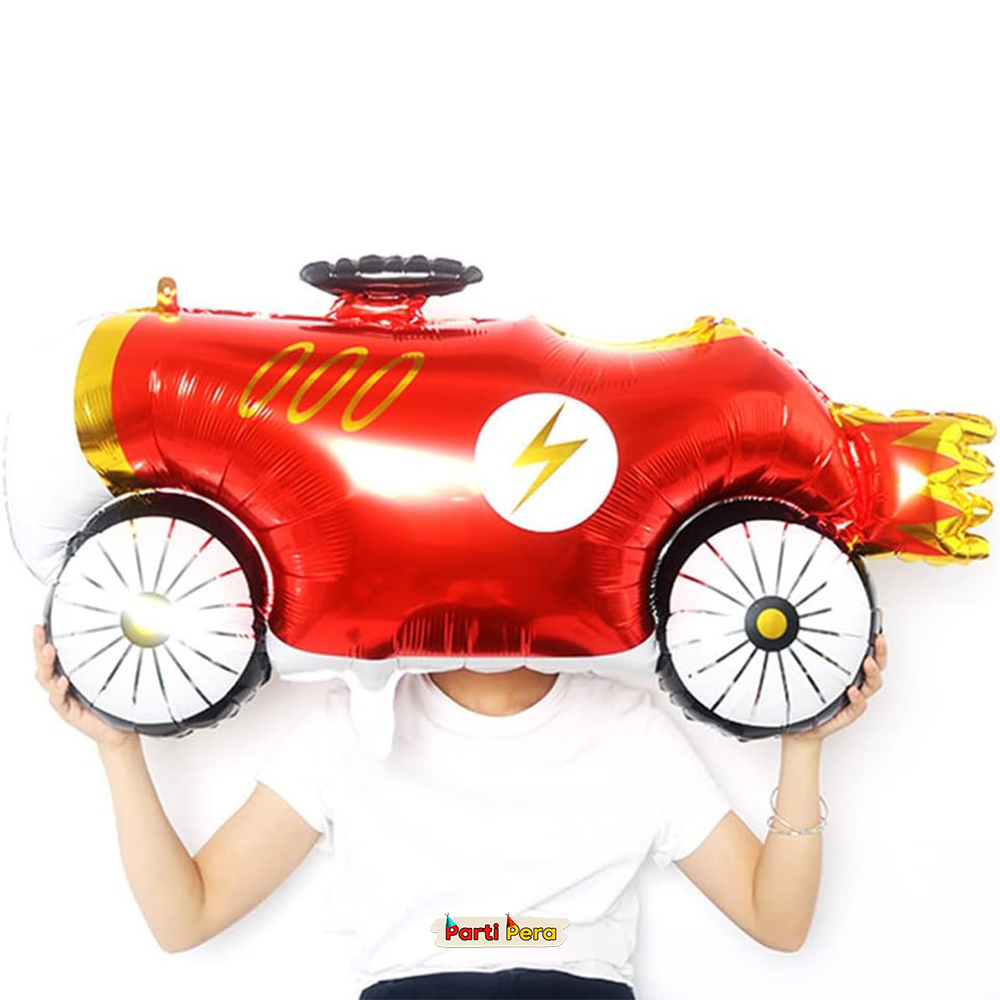 Yarış Temalı Doğum Günü Balon Seti Araba Folyo Balon Siyah Rakama Folyo Balon