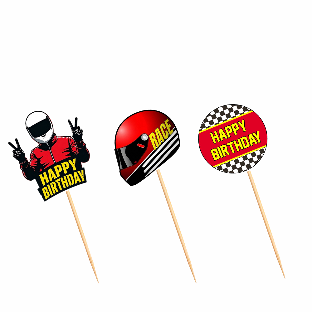 Yarış Temalı Pilot Kask Cupcake Kürdan Süsü 15 Adet